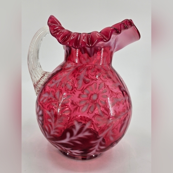 Fenton *READ DESC* Cranberry Opalescent DAISY AND FERN Pitcher 9 1/4" Tall - Picture 3 of 9